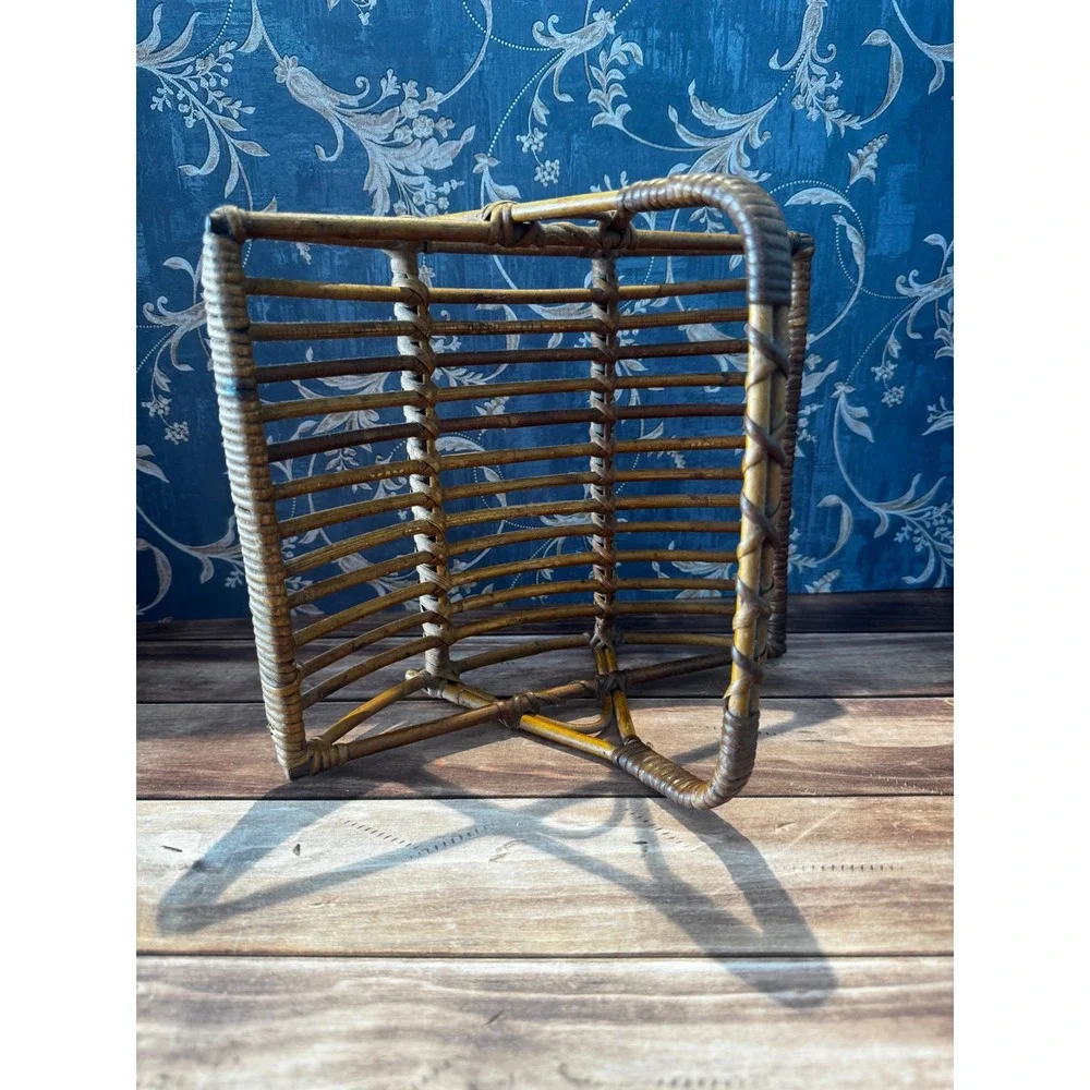 Vintage Rattan‎ Caddy with Handle, Small Wicker Storage Basket